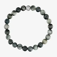Mens Gray Agate Sterling Silver Beaded Bracelet