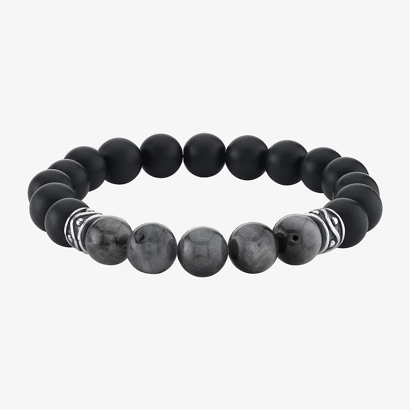 Mens Multi Color Agate Sterling Silver Beaded Bracelet