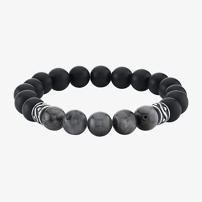 Mens Multi Color Agate Sterling Silver Beaded Bracelet