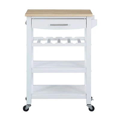 Ellaine 4-Tier Butcher Block Kitchen Cart with Drawer and Wine Rack