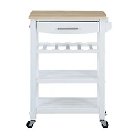 Ellaine 4-Tier Butcher Block Kitchen Cart with Drawer and Wine Rack
