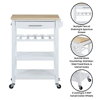 Ellaine 4-Tier Butcher Block Kitchen Cart with Drawer and Wine Rack