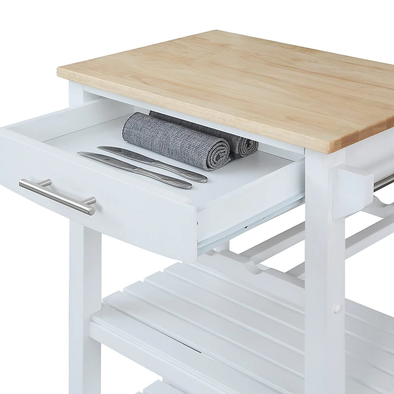 Ellaine 4-Tier Butcher Block Kitchen Cart with Drawer and Wine Rack