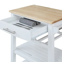 Ellaine 4-Tier Butcher Block Kitchen Cart with Drawer and Wine Rack