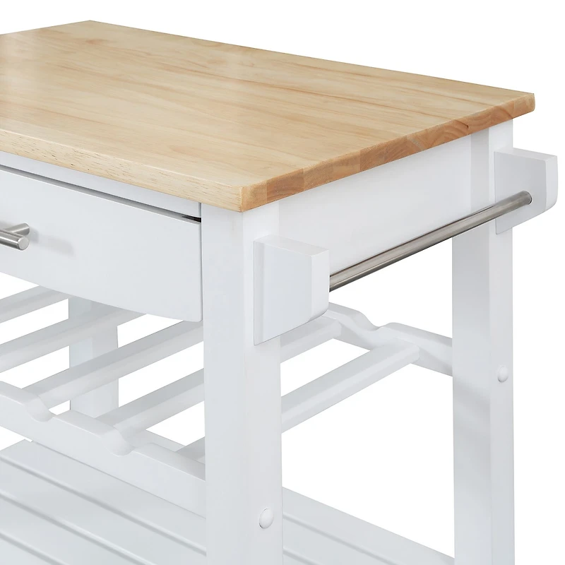 Ellaine 4-Tier Butcher Block Kitchen Cart with Drawer and Wine Rack