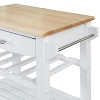 Ellaine 4-Tier Butcher Block Kitchen Cart with Drawer and Wine Rack