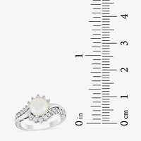 Womens 7MM White Cultured Freshwater Pearl Sterling Silver Round Crossover Side Stone Cocktail Ring