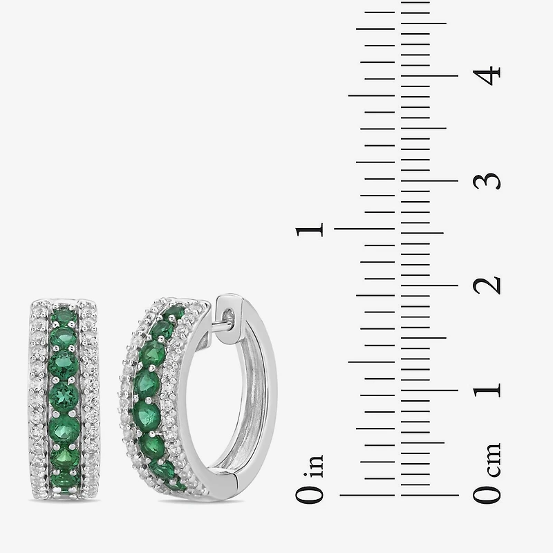 Womens Lab Created Green Emerald Sterling Silver 19.5mm Hoop Earrings
