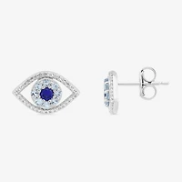 Lab Created Blue Ceylon Sapphire Sterling Silver 8.6mm Evil Eye Stud Earrings