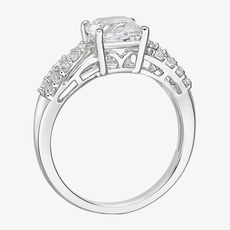 Womens Lab Created White Sapphire Sterling Silver Cocktail Ring