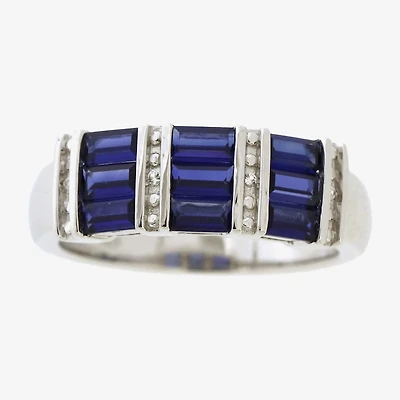 Womens 3.5MM Lab Created Blue Ceylon Sapphire Sterling Silver Band