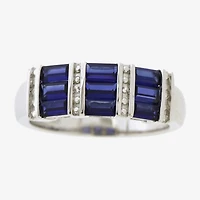 Womens 3.5MM Lab Created Blue Ceylon Sapphire Sterling Silver Band