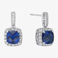 Womens Lab Created Blue Ceylon Sapphire Sterling Silver Drop Earrings