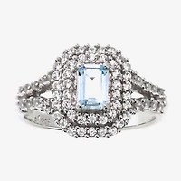 Womens Genuine Blue Aquamarine Sterling Silver Cocktail Ring