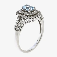 Womens Genuine Blue Aquamarine Sterling Silver Cocktail Ring