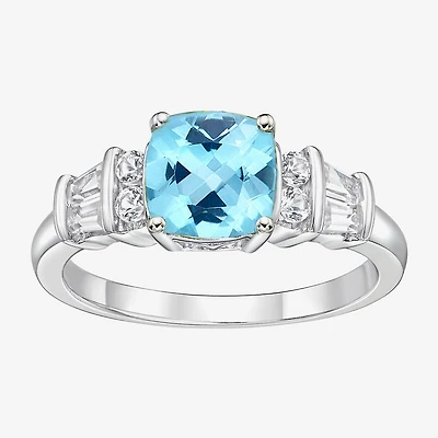 Genuine Blue Topaz & Lab-Created White Sapphire Sterling Silver 3-Stone Ring