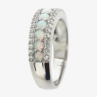 Womens Lab Created White Opal Sterling Silver Band