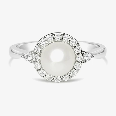 Cultured Freshwater Pearl & Lab-Created White Sapphire Sterling Silver Cocktail Ring