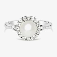 Cultured Freshwater Pearl & Lab-Created White Sapphire Sterling Silver Cocktail Ring