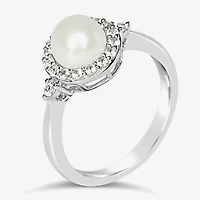 Cultured Freshwater Pearl & Lab-Created White Sapphire Sterling Silver Cocktail Ring