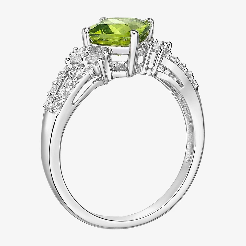 Womens Genuine Green Peridot Sterling Silver Cocktail Ring
