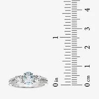 Womens Simulated Blue Aquamarine Sterling Silver Oval 3-Stone Cocktail Ring