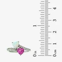 Womens Lab Created White Opal Sterling Silver Heart Cocktail Ring