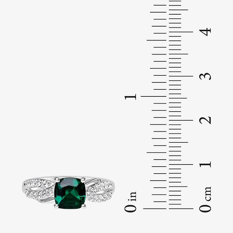 Womens Lab Created Green Emerald Sterling Silver Cocktail Ring