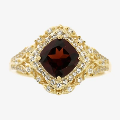 Womens Genuine Red Garnet 14K Gold Over Silver Cocktail Ring