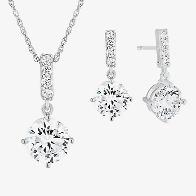 DiamonArt® Cubic Zirconia Sterling Silver Pendant Necklace and Earring Set