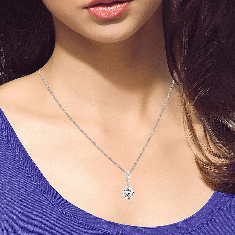 DiamonArt® Cubic Zirconia Sterling Silver Pendant Necklace and Earring Set