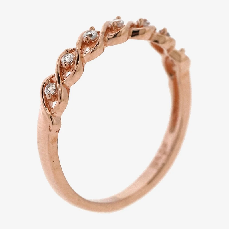 Womens 2MM 1/10 CT. T.W. Natural White Diamond 14K Rose Gold Over Silver Band