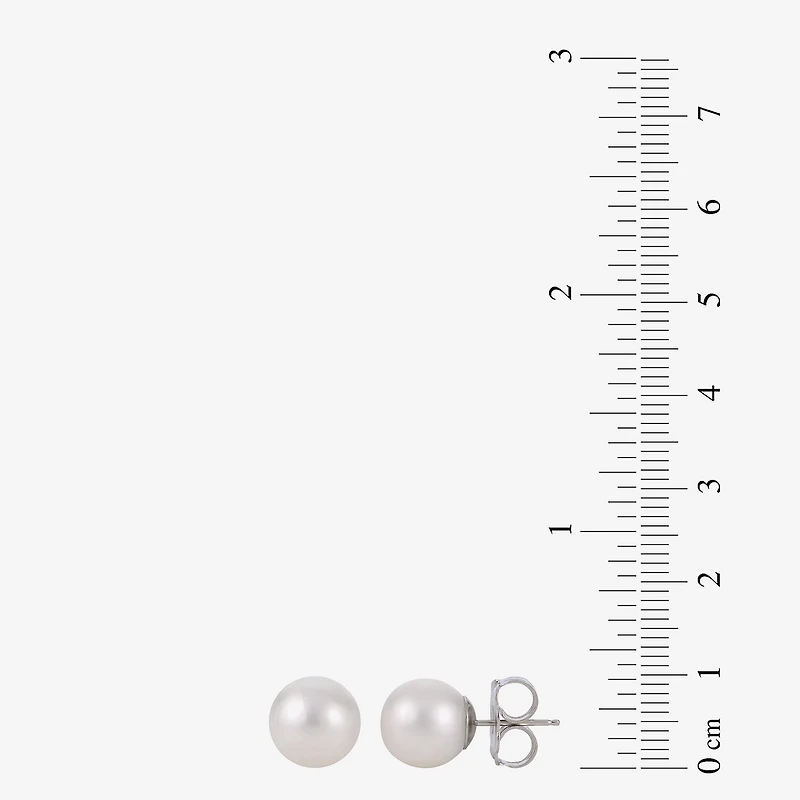 White Cultured Freshwater Pearl Sterling Silver 10mm Stud Earrings