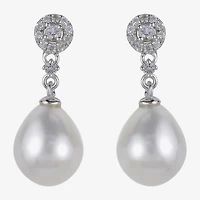 8.5-9Mm Cultured Freshwater Pearl And Genuine White Topaz Sterling Silver Earrings