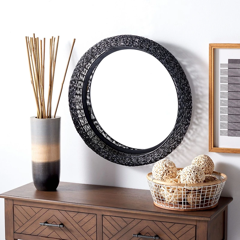 Safavieh 21.5" X 21.5" Black Iona Wall Mount Round Wall Mirror