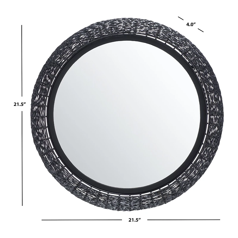 Safavieh 21.5" X 21.5" Black Iona Wall Mount Round Wall Mirror