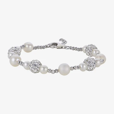 Womens White Cultured Freshwater Pearl Sterling Silver Beaded Bracelet