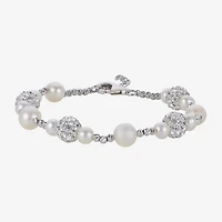 Womens White Cultured Freshwater Pearl Sterling Silver Beaded Bracelet