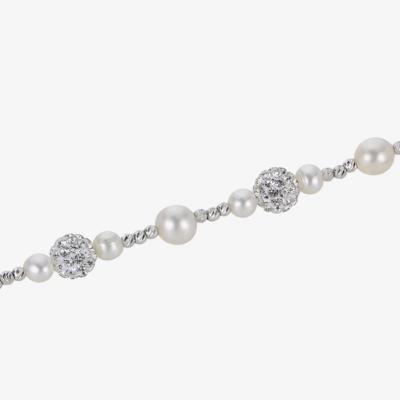 Womens White Cultured Freshwater Pearl Sterling Silver Beaded Bracelet