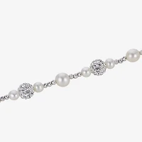 Womens White Cultured Freshwater Pearl Sterling Silver Beaded Bracelet