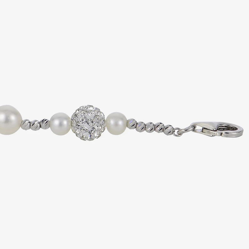 Womens White Cultured Freshwater Pearl Sterling Silver Beaded Bracelet