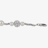 Womens White Cultured Freshwater Pearl Sterling Silver Beaded Bracelet