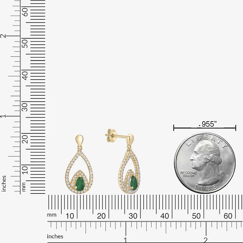 Womens 1/ CT. T.W. Genuine Green Emerald 10K Gold Drop Earrings