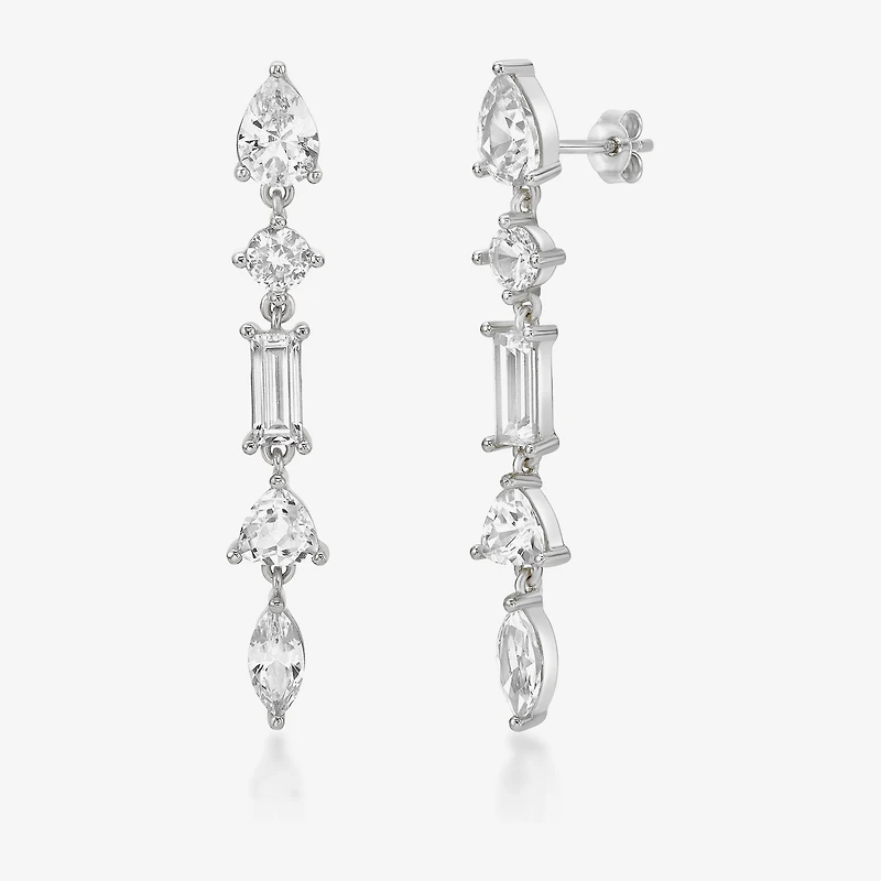 Womens Lab Created White Sapphire Sterling Silver Drop Earrings