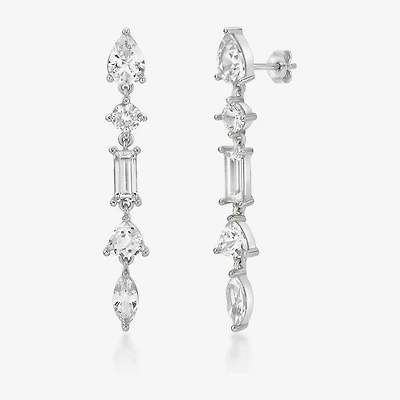 Womens Lab Created White Sapphire Sterling Silver Drop Earrings