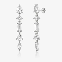 Womens Lab Created White Sapphire Sterling Silver Drop Earrings