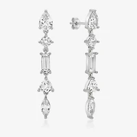 Womens Lab Created White Sapphire Sterling Silver Drop Earrings