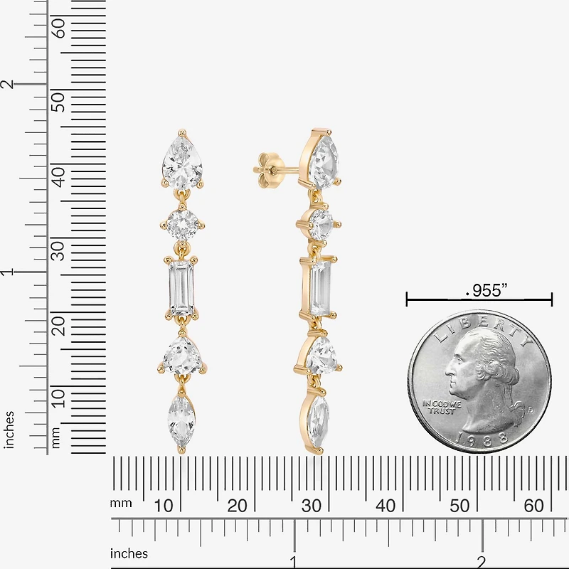 Womens Lab Created White Sapphire 18K Gold Over Silver Drop Earrings