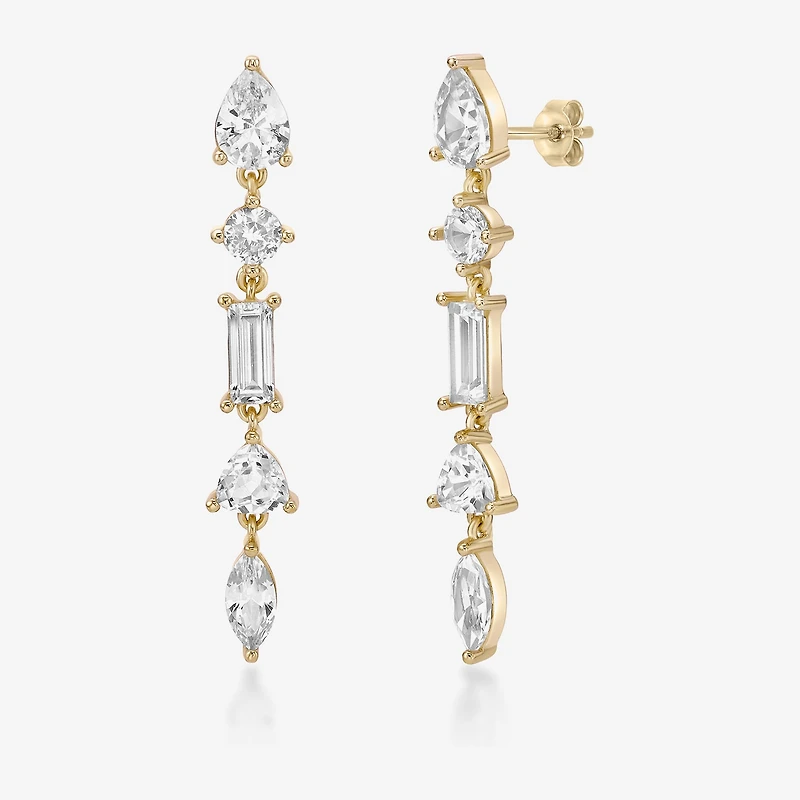 Womens Lab Created White Sapphire 18K Gold Over Silver Drop Earrings