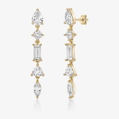 Womens Lab Created White Sapphire 18K Gold Over Silver Drop Earrings